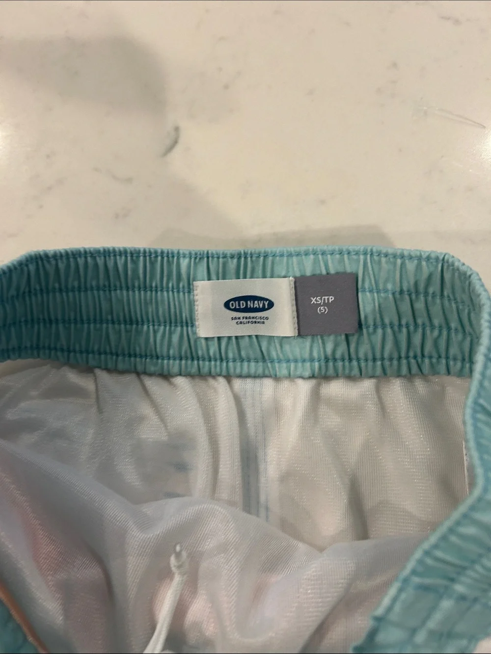 Old Navy Boys Orange, Light Blue, Navy Striped Swim Trunks